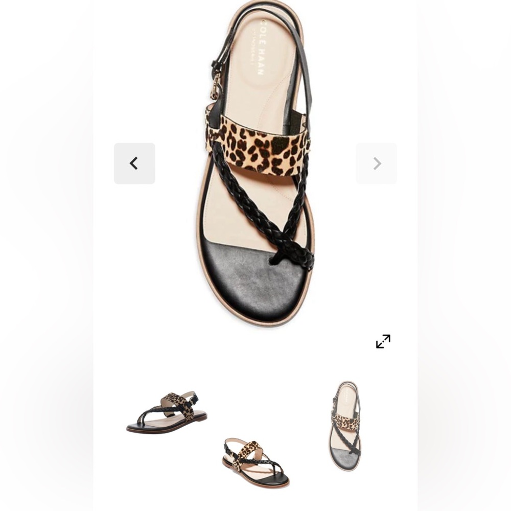 NWT Cole Haan Anica Thong Sandal in Black Leather/Cheetah Print size 7.5
